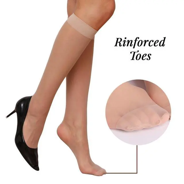 Alt view image 6 of 6 - 6 Pack Knee High Stockings for Women 20 Denier Sheer Nylon Socks Mix | knee highs sheer socks, reinforced toes, elastic nylon. Stretchy free size, Comfy daily wear