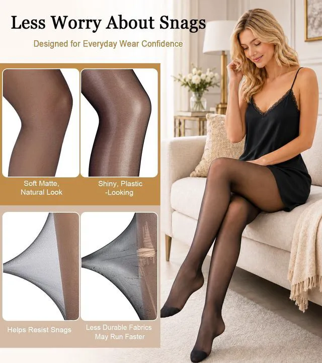 Alt view image 3 of 7 - 2 Pairs Black Sheer Tights for Women, 20D Pantyhose Stockings, M | 20D Sheer Black Stockings, Control Top, Reinforced Toe, Matte Finish, Soft Stretch for Under Dress