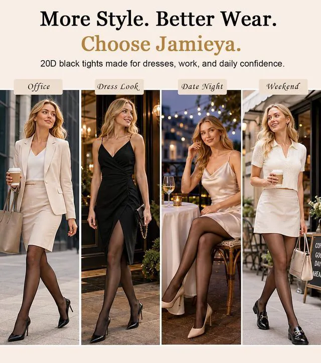 Alt view image 2 of 7 - 2 Pairs Black Sheer Tights for Women, 20D Pantyhose Stockings, M | 20D Sheer Black Stockings, Control Top, Reinforced Toe, Matte Finish, Soft Stretch for Under Dress