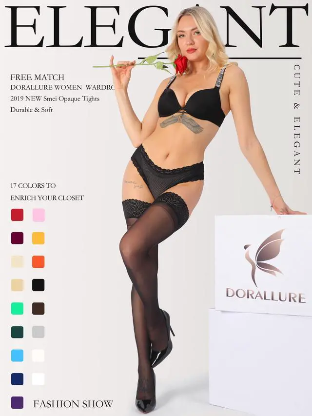 Alt view image 2 of 5 - Thigh High Stockings Silicone Lace Top Stay Up Silky Semi Sheer Pantyhose for Women Hold Up Nylon,Black