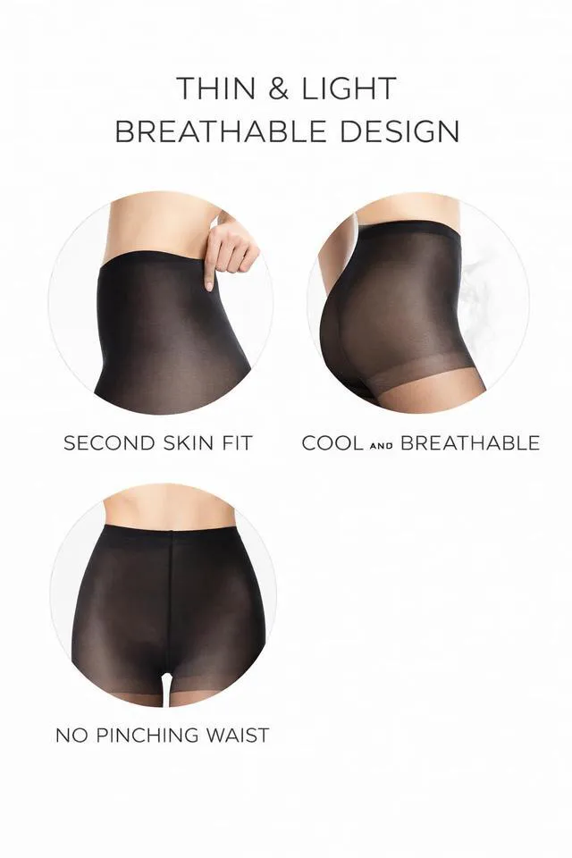 Alt view image 3 of 7 - 2 Pack Women's Sheer Tights, 20D Breathable Pantyhose with 40D Reinforced Top, High-Stretch Waist, Run-Resistant