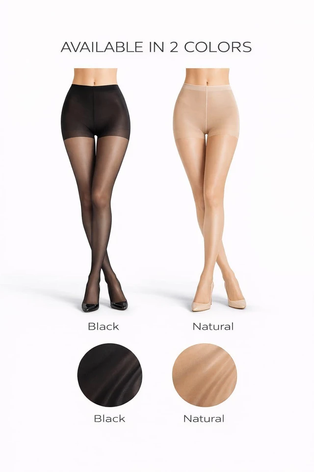 Alt view image 4 of 7 - 2 Pack Women's Sheer Tights, 20D Breathable Pantyhose with 40D Reinforced Top, High-Stretch Waist, Run-Resistant