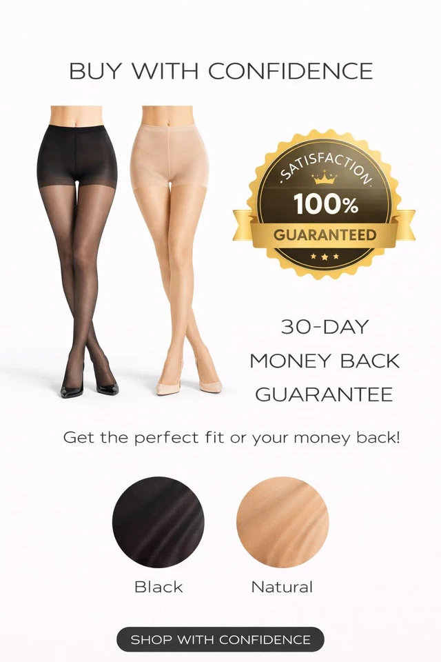 Alt view image 5 of 7 - 2 Pack Women's Sheer Tights, 20D Breathable Pantyhose with 40D Reinforced Top, High-Stretch Waist, Run-Resistant