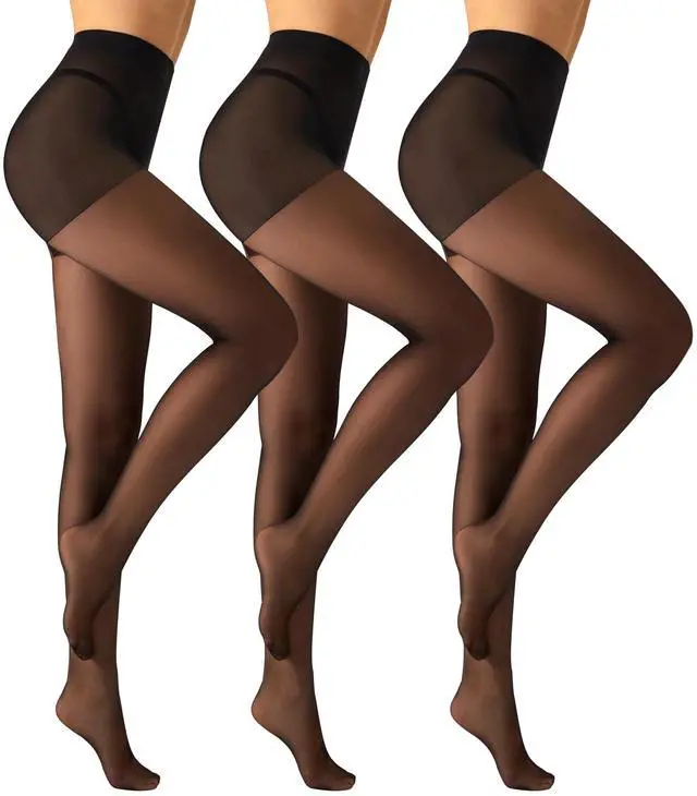 Main image of 3 Pairs Sheer Tights Women's 20D Ultra Sheer Pantyhose with Control Top (Black, XL)