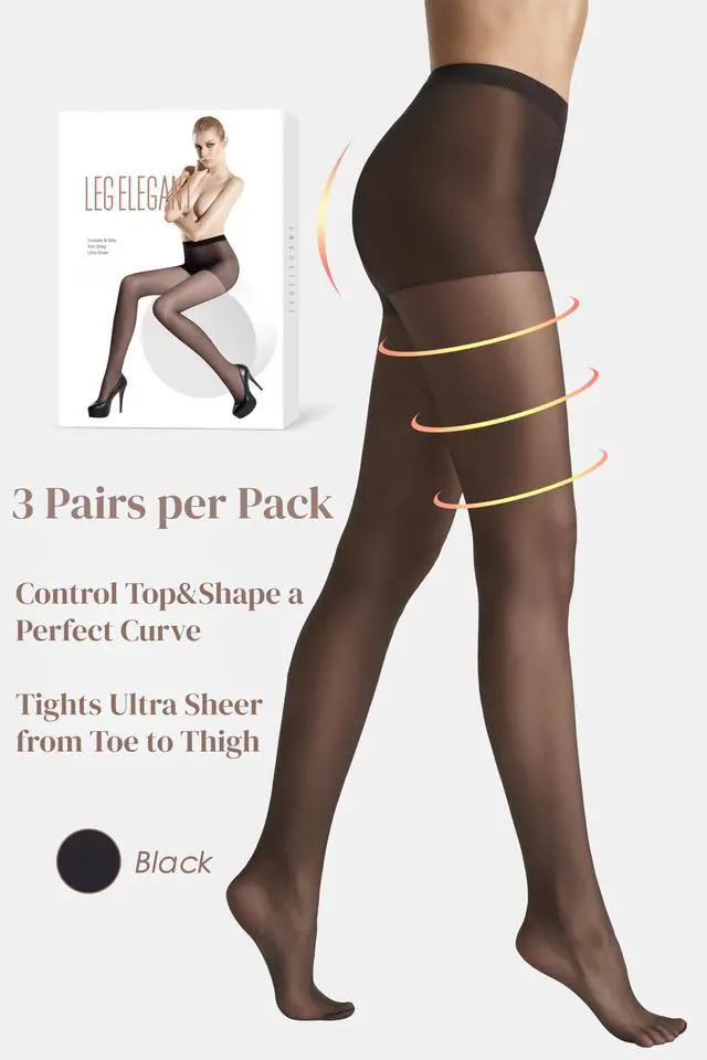 Alt view image 5 of 7 - 3 Pairs Sheer Tights Women's 20D Ultra Sheer Pantyhose with Control Top (Black, XL)