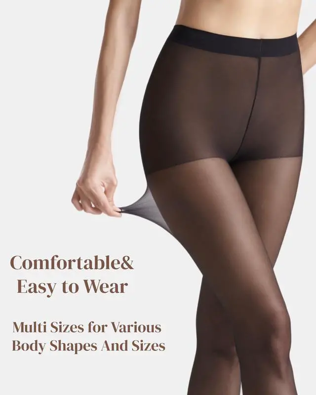 Alt view image 7 of 7 - 3 Pairs Sheer Tights Women's 20D Ultra Sheer Pantyhose with Control Top (Black, XL)