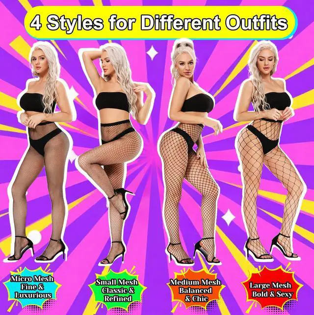 Alt view image 3 of 7 - Fishnet Stockings for Women, Black Fishnets Tights Thigh High Stockings Pantyhose, Plus Size Fits All