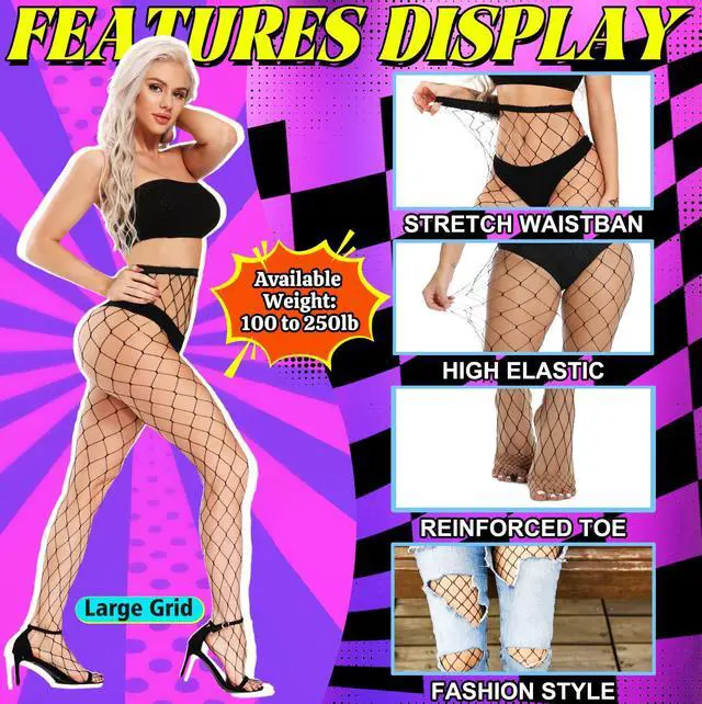 Alt view image 4 of 7 - Fishnet Stockings for Women, Black Fishnets Tights Thigh High Stockings Pantyhose, Plus Size Fits All