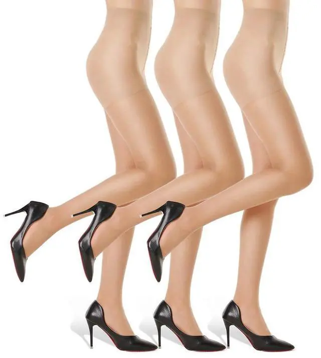 Main image of 3 Pairs Women's Sheer Tights - 20D Control Top Pantyhose with Reinforced Toes(Nude, L) | Flexible Stretch, Various Body Shapes Fit, Smooth Texture, Matches Dresses & Skirts, Daily & Office Occasions