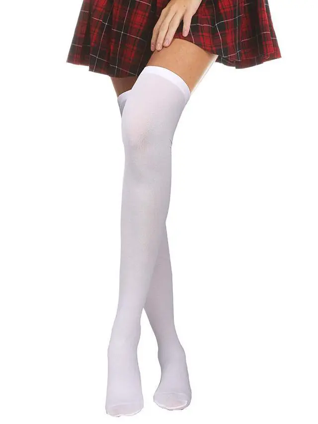 Alt view image 2 of 4 - 4 Pcs Thigh High Stockings, Classic, Black, White, Skin, Grey, F Size | Sheer Nylon over Knee Stockings, Opaque Tights for Halloween Cosplay Party, Stretchy Hosiery, Non-slip Elastic Top Band