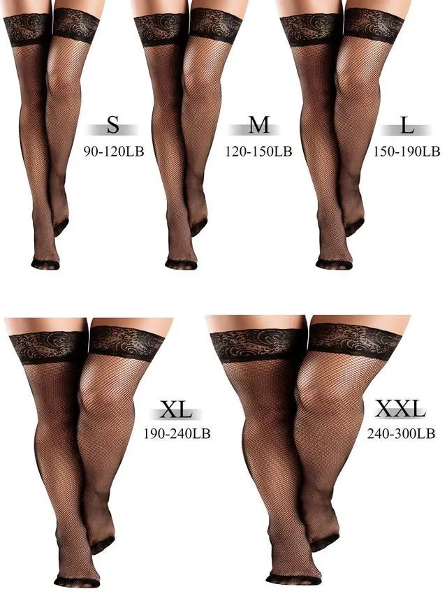 Alt view image 3 of 6 - 4 Pairs Fishnet Thigh High Stockings M Black | Over Knee Fishnet Thigh High Stockings , Silicone Lace Top Non Slip, Breathable Sheer Mesh Hosiery, Women Fashion Legwear