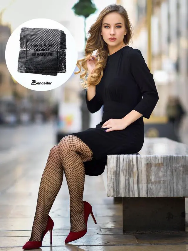 Alt view image 6 of 6 - 4 Pairs Fishnet Thigh High Stockings M Black | Over Knee Fishnet Thigh High Stockings , Silicone Lace Top Non Slip, Breathable Sheer Mesh Hosiery, Women Fashion Legwear