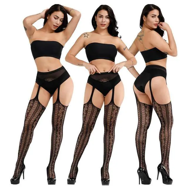 Alt view image 4 of 7 - Fishnet Garter Belt Stocking Suspender Pantyhose Tights Thigh High Pantyhose