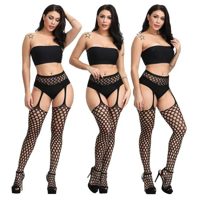 Alt view image 6 of 7 - Fishnet Garter Belt Stocking Suspender Pantyhose Tights Thigh High Pantyhose