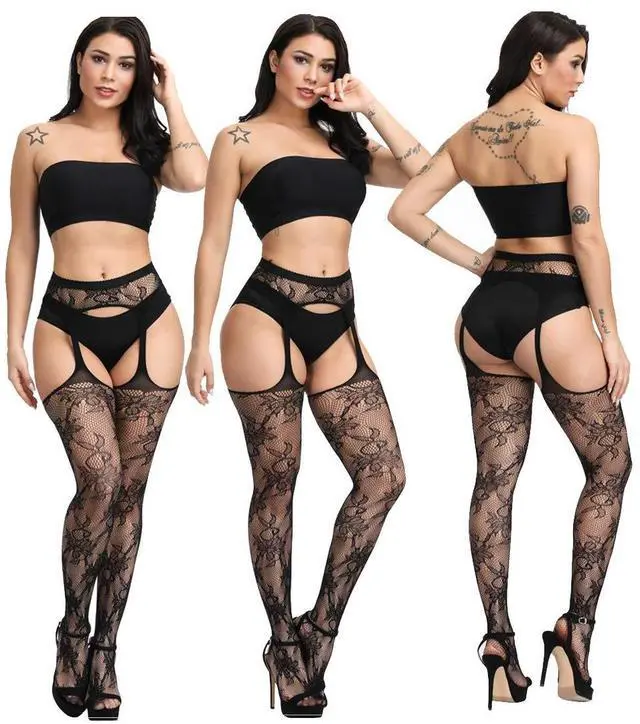Alt view image 7 of 7 - Fishnet Garter Belt Stocking Suspender Pantyhose Tights Thigh High Pantyhose