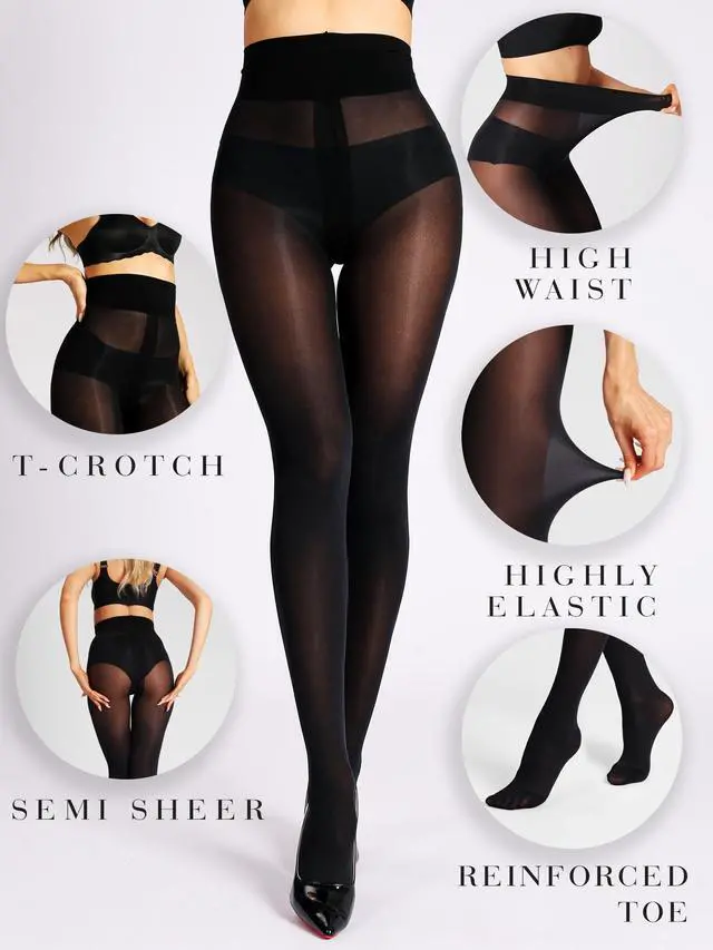 Alt view image 5 of 6 - Unbelievable Durability Tights, Rip Resistant Pantyhose, 40D Semi Sheer High Waist T-Crotch Strong Tights for Women, Black-M