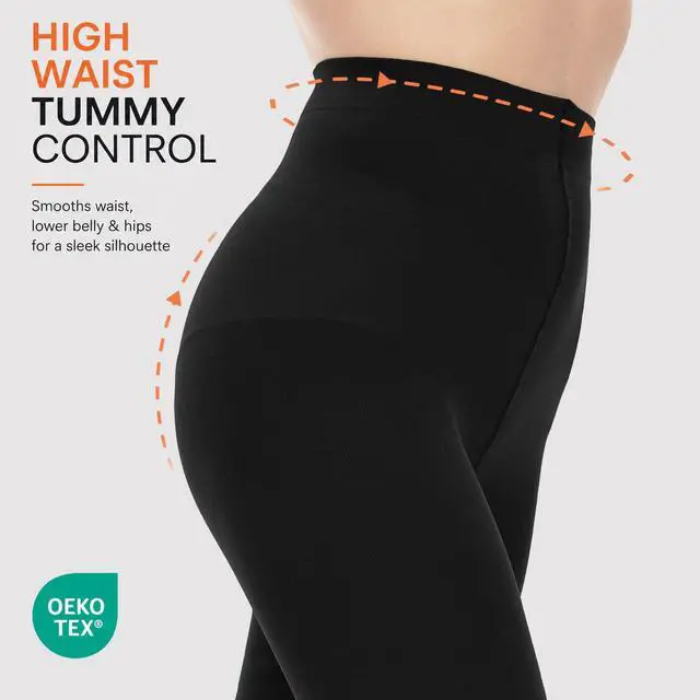 Alt view image 2 of 6 - 2 Pairs 80D Opaque Black Tights for Women,High Waist Tummy Control | Ultra-Soft Comfort, Reinforced Toes, High Waist, Suitable for All Body Types, Control TopEnhanced Durability