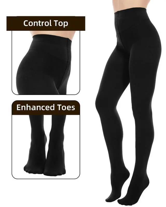 Alt view image 3 of 6 - 2 Pairs 80D Opaque Black Tights for Women,High Waist Tummy Control | Ultra-Soft Comfort, Reinforced Toes, High Waist, Suitable for All Body Types, Control TopEnhanced Durability