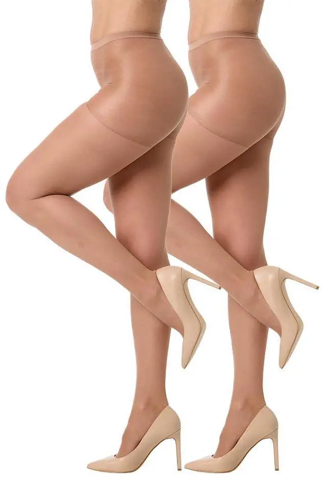 Main image of Women's Control Top Pantyhose with Run Resistant Light Support Legs (2-Pair Pack) Nude Stockings for Women - Sheer Tights & Pantyhose - Nylon Stockings for Women, Medium