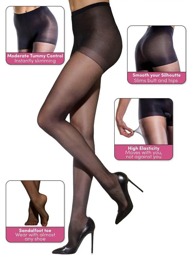 Alt view image 4 of 5 - Women's Control Top Pantyhose with Run Resistant Light Support Legs (2-Pair Pack) Nude Stockings for Women - Sheer Tights & Pantyhose - Nylon Stockings for Women, Medium