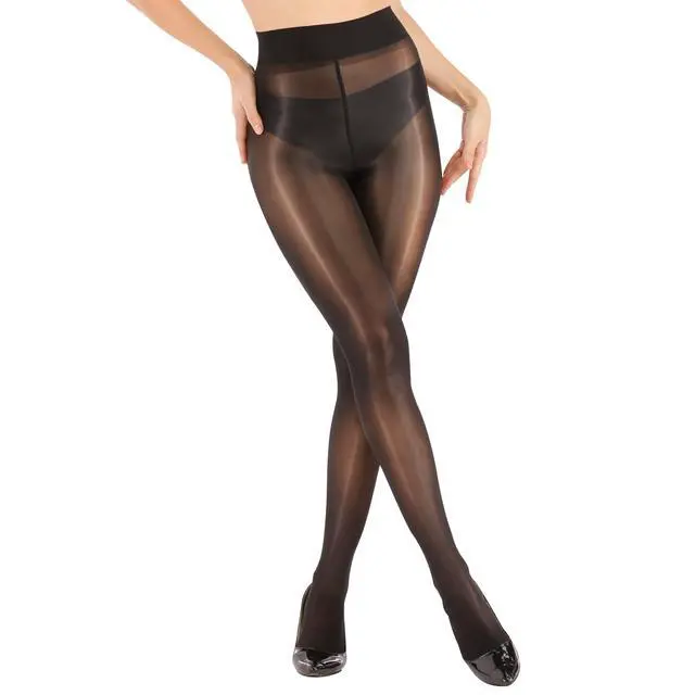 Alt view image 3 of 6 - Women's Super Sexy Shiny Sheer Control Top Footed Tights Silk Stockings Ultra Shimmery High Waist Pantyhose