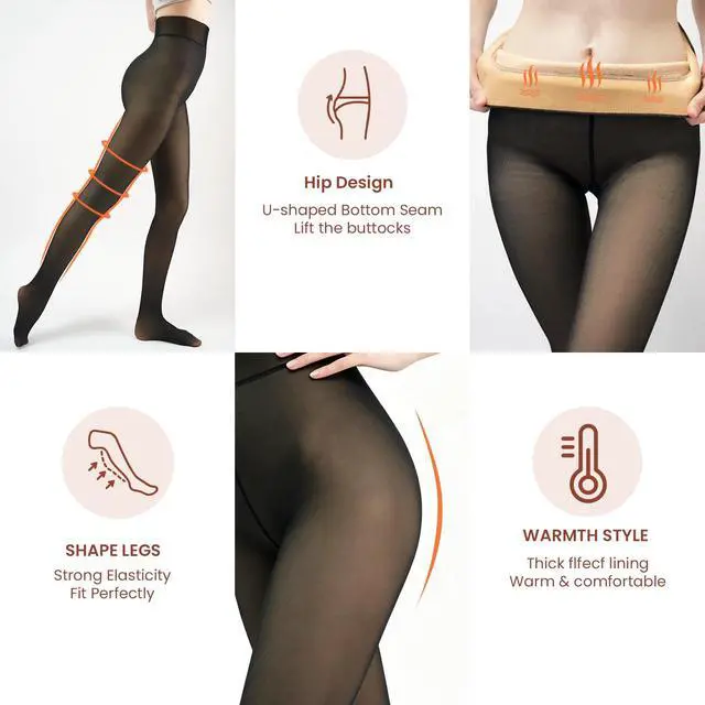 Alt view image 2 of 6 - Women Fleece Lined Tights Fake Translucent Sheer Thermal Tights | Winter High Waist Warm Pantyhose Leggings Sheer Thick Elastic Tights for Women