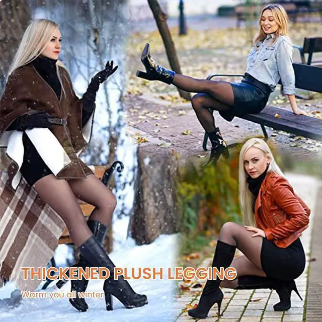 Alt view image 6 of 6 - Women Fleece Lined Tights Fake Translucent Sheer Thermal Tights | Winter High Waist Warm Pantyhose Leggings Sheer Thick Elastic Tights for Women