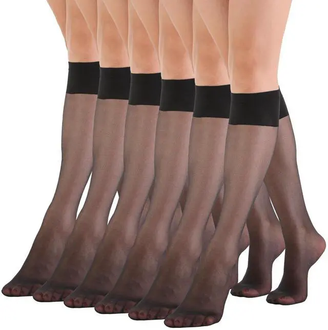 Main image of 6 Pairs Women's Sheer Knee High Stockings 15D (Black,One Size)
