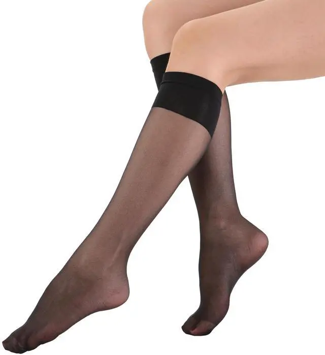 Alt view image 3 of 7 - 6 Pairs Women's Sheer Knee High Stockings 15D (Black,One Size)