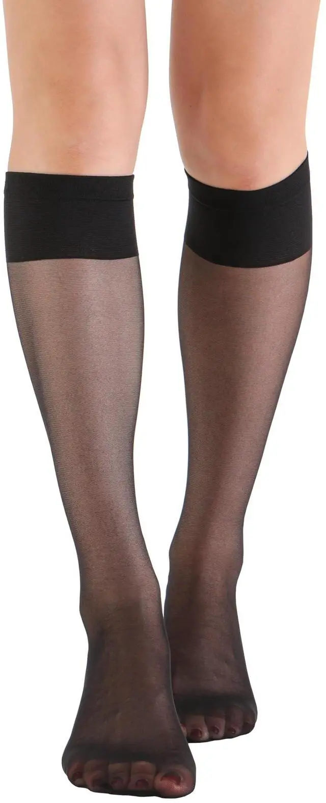 Alt view image 4 of 7 - 6 Pairs Women's Sheer Knee High Stockings 15D (Black,One Size)