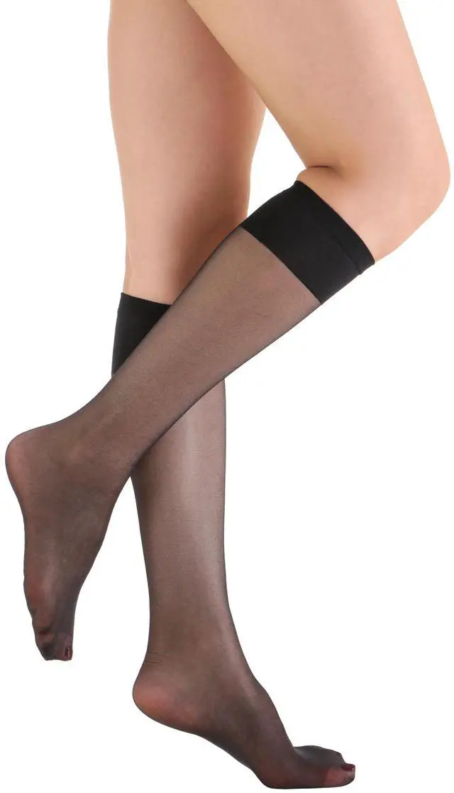 Alt view image 5 of 7 - 6 Pairs Women's Sheer Knee High Stockings 15D (Black,One Size)