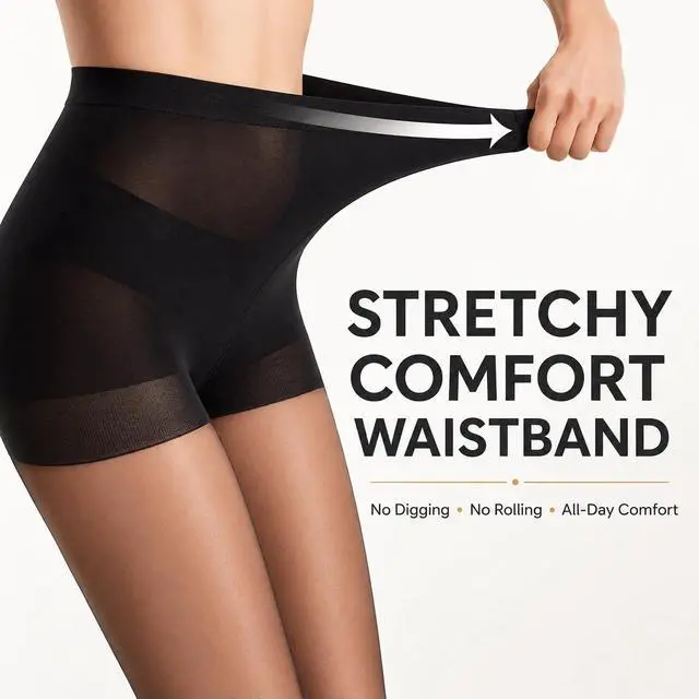 Alt view image 4 of 5 - 3 Pairs Black Sheer Tights for Women - 20D Resist Tears Control Top Pantyhose with Reinforced Toes, Smooth, Supple(Black-M)