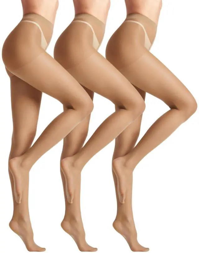 Main image of 3 Pairs Sheer Tights Women's 20D Ultra Sheer Pantyhose with Control Top (Nude-Natural, L)