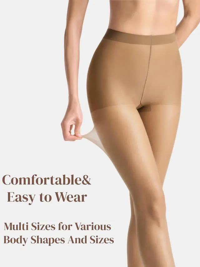 Alt view image 5 of 6 - 3 Pairs Sheer Tights Women's 20D Ultra Sheer Pantyhose with Control Top (Nude-Natural, L)