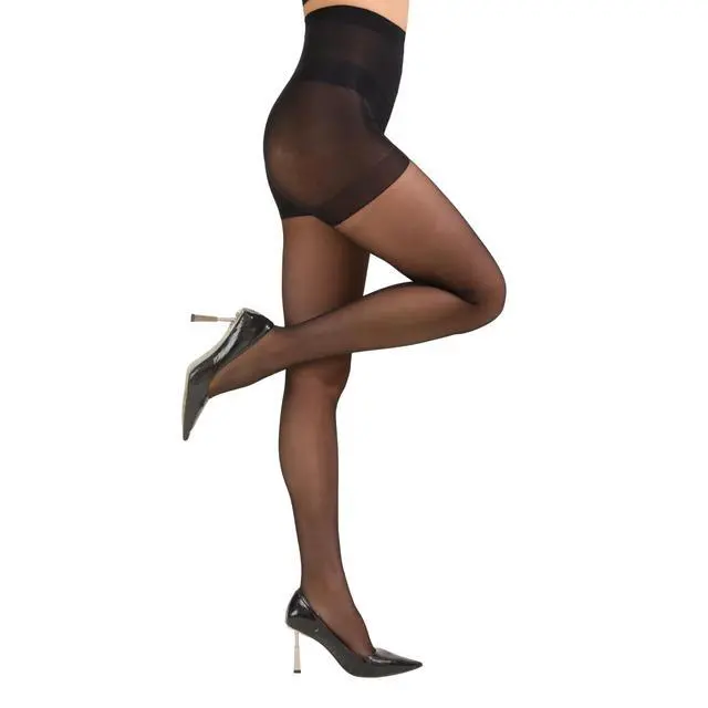 Alt view image 3 of 5 - 3 Pairs Women's 20D Pantyhose with Control Top and Reinforced Toes (Black, S)