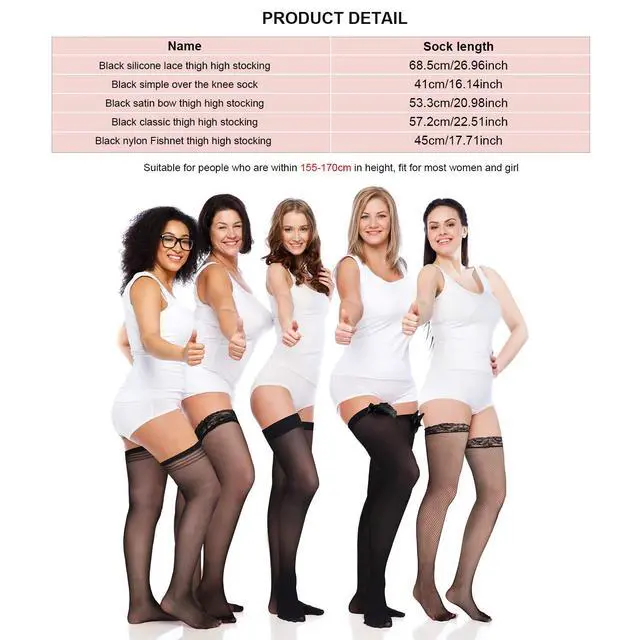 Alt view image 6 of 7 - Thigh High Socks,Classic Style,Black | Sheer Lace Silicone Grip for Stay up, Satin Bow Detail, Women Party Wedding Date Night, Hosiery Pantyhose, 4 Pairs in Set