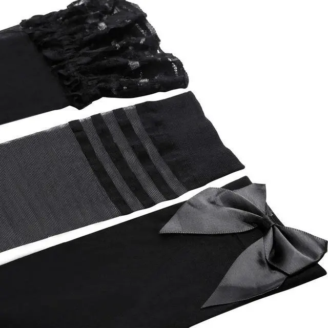 Alt view image 5 of 7 - Thigh High Socks,Classic Style,Black | Sheer Lace Silicone Grip for Stay up, Satin Bow Detail, Women Party Wedding Date Night, Hosiery Pantyhose, 4 Pairs in Set