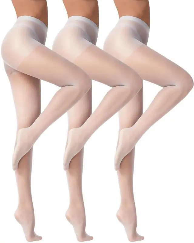Main image of 3 Pairs Sheer Tights Women's 20D Ultra Sheer Pantyhose with Control Top (Light Gray, S)
