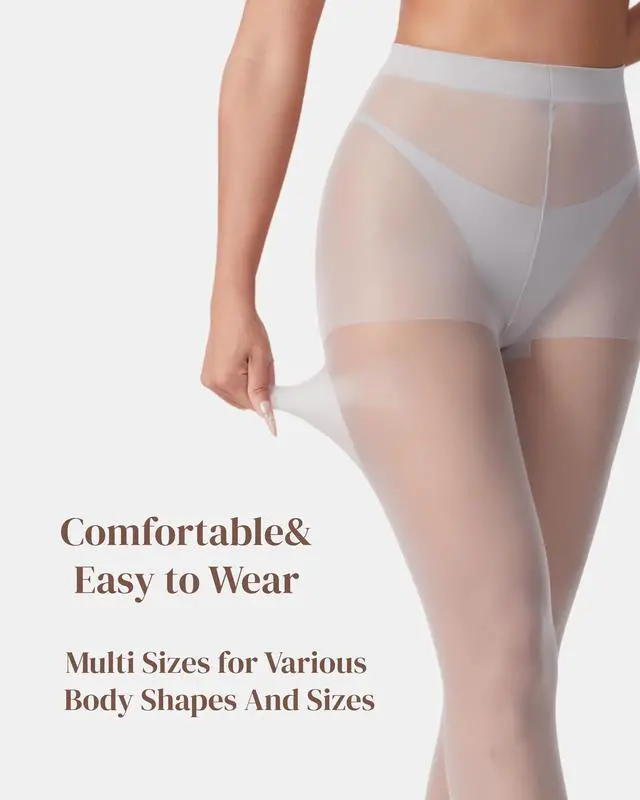 Alt view image 6 of 6 - 3 Pairs Sheer Tights Women's 20D Ultra Sheer Pantyhose with Control Top (Light Gray, S)