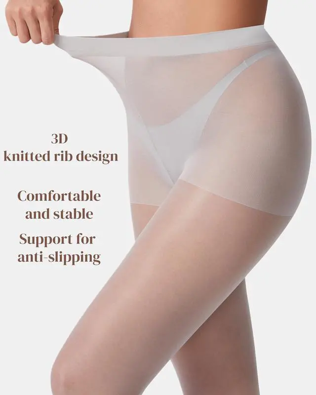 Alt view image 5 of 6 - 3 Pairs Sheer Tights Women's 20D Ultra Sheer Pantyhose with Control Top (Light Gray, S)