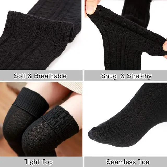 Alt view image 4 of 6 - Women Thigh High Socks Extra Long Cotton Knit Warm Thick Tall Over The Knee Boot Stocking Leg Warmers Daily Cosplay