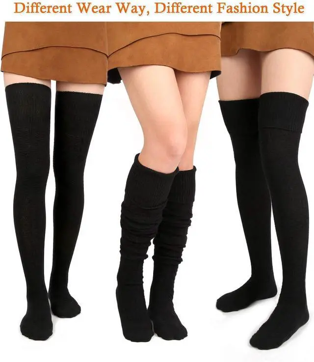 Alt view image 3 of 6 - Women Thigh High Socks Extra Long Cotton Knit Warm Thick Tall Over The Knee Boot Stocking Leg Warmers Daily Cosplay