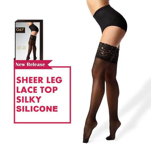 Alt view image 6 of 7 - Thigh High Stockings with Silicone - 15D Sheer Lace Top Nylon Stay Up Pantyhose for Women | Flexible Stretch, Various Body Shapes Fit, Smooth Texture, Matches Dresses & Skirts