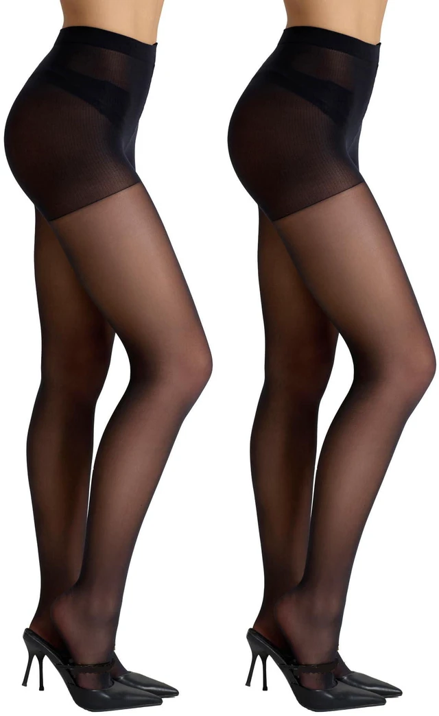 Main image of 2 Pairs Women's Black Sheer Tights - 30D Not Rip Control Top Pantyhose - Reinforced Toes (Black*2,L)