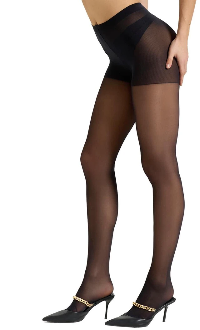Alt view image 2 of 6 - 2 Pairs Women's Black Sheer Tights - 30D Not Rip Control Top Pantyhose - Reinforced Toes (Black*2,L)