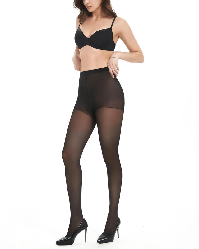 Alt view image 6 of 6 - 2 Pairs Women's Black Sheer Tights - 30D Not Rip Control Top Pantyhose - Reinforced Toes (Black*2,L)