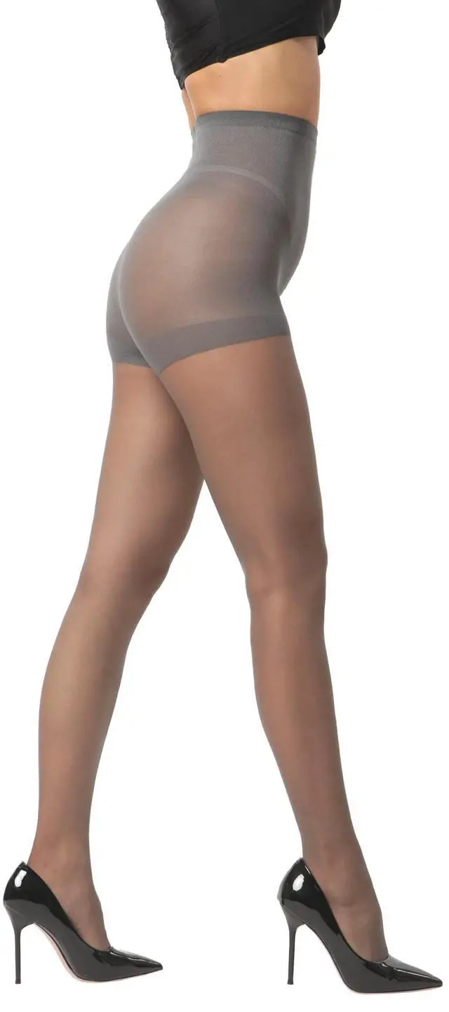 Alt view image 6 of 6 - 3 Pairs Women's Sheer Pantyhose 20D, High Waist Control Top Pantyhose Hosiery (Grey, L)