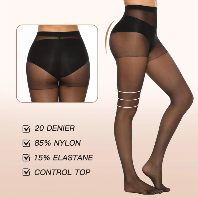 Alt view image 5 of 6 - 6 Pairs 20D Women's Sheer Tights Ultra Thin High Waist Pantyhose Thigh Stockings, NaturalBlack M
