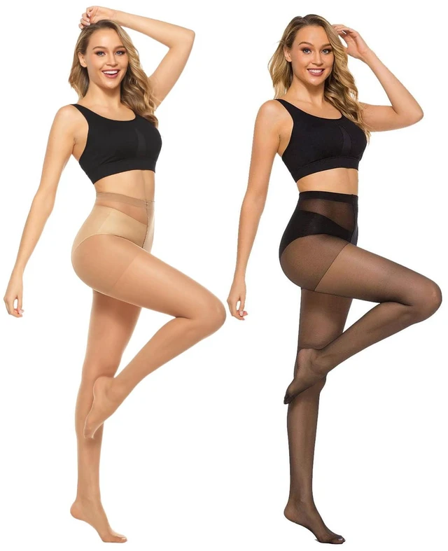 Alt view image 6 of 6 - 6 Pairs 20D Women's Sheer Tights Ultra Thin High Waist Pantyhose Thigh Stockings, NaturalBlack M