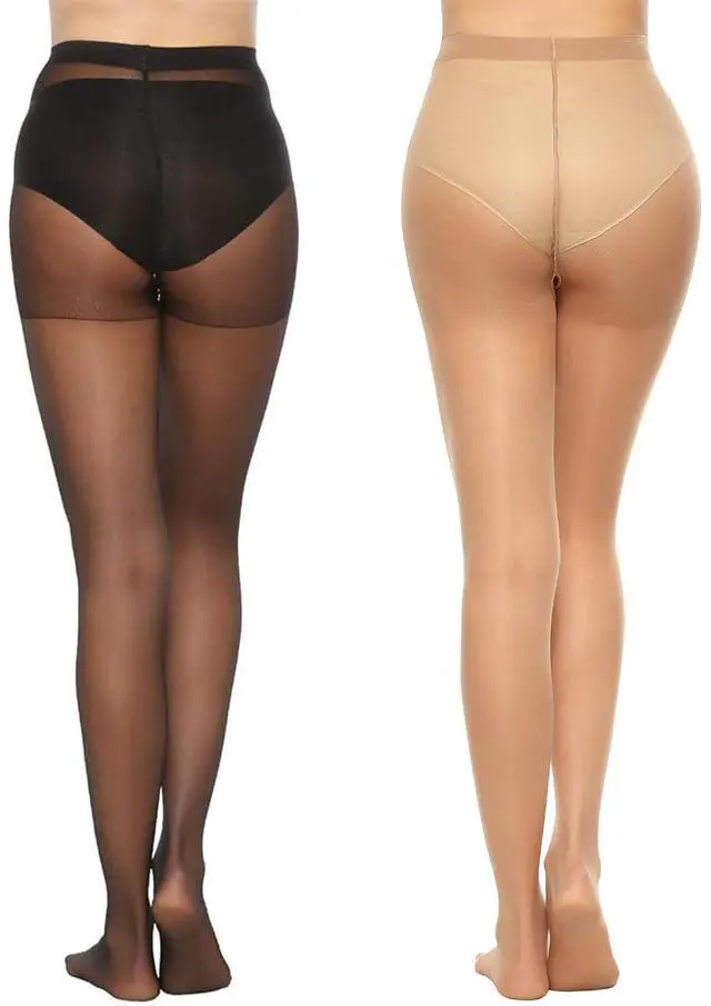Alt view image 3 of 6 - 6 Pairs 20D Women's Sheer Tights Ultra Thin High Waist Pantyhose Thigh Stockings, NaturalBlack M